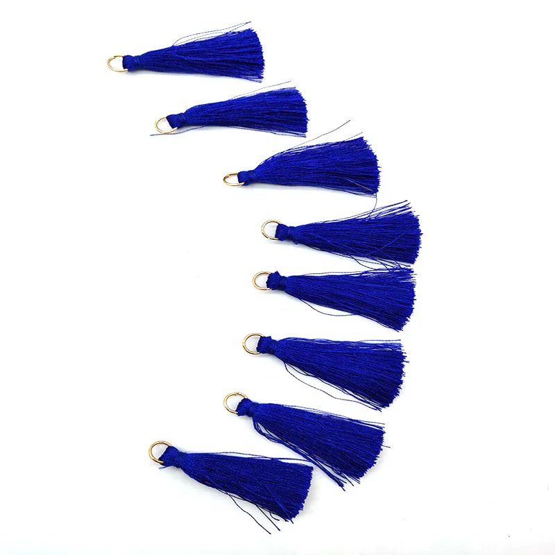 Wholesale 10 Pcs Silky Handmade Soft Craft Mini Tassels with Loops for Jewelry Making, DIY Projects, Bookmarks Accessories - Цвет: Sapphire