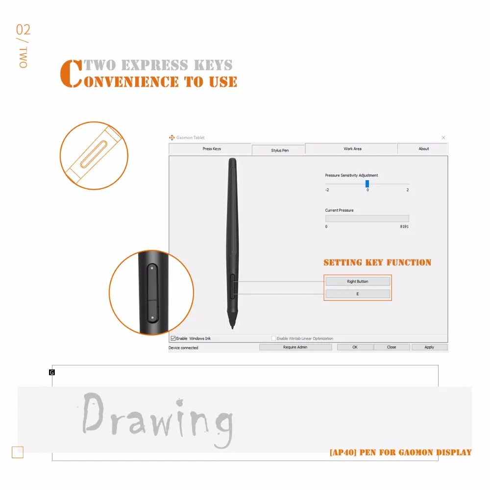 GAOMON artpaint AP40 Беспроводной цифровое искусство Stylus Перезаряжаемые ручка для цифровой рисунок пером Дисплей PD1560