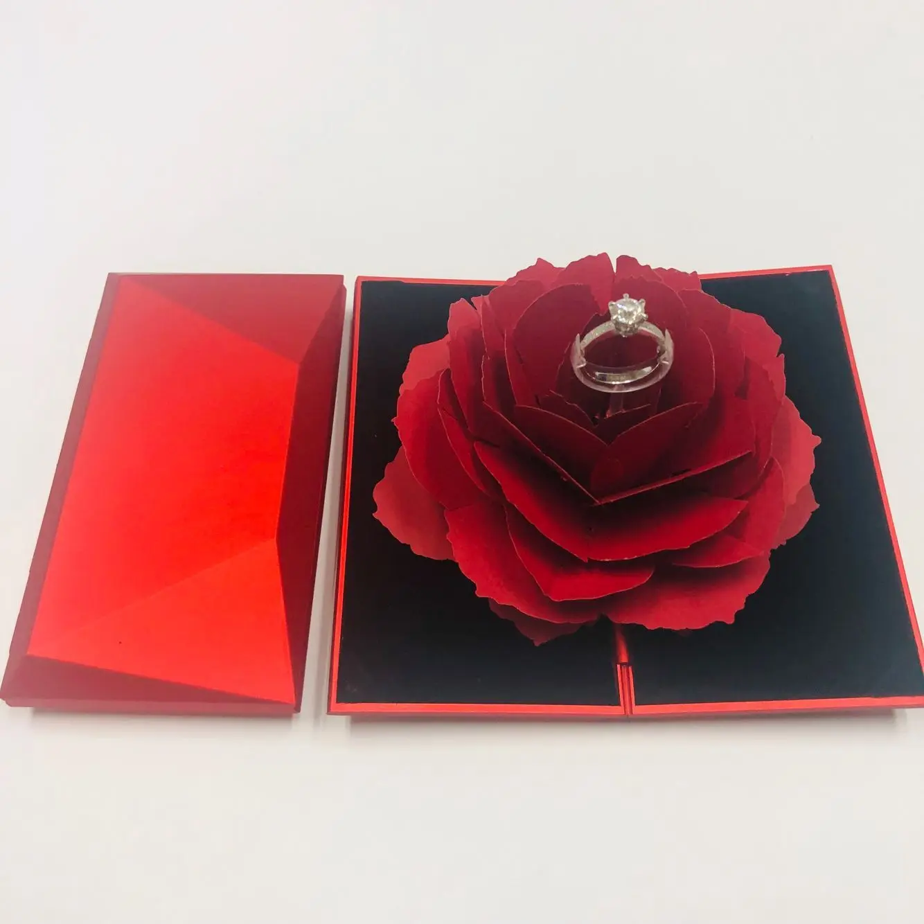 Складная коробка с розовым кольцом для женщин креативный бумажный Чехол Для Хранения Драгоценностей маленькая Подарочная коробка для колец