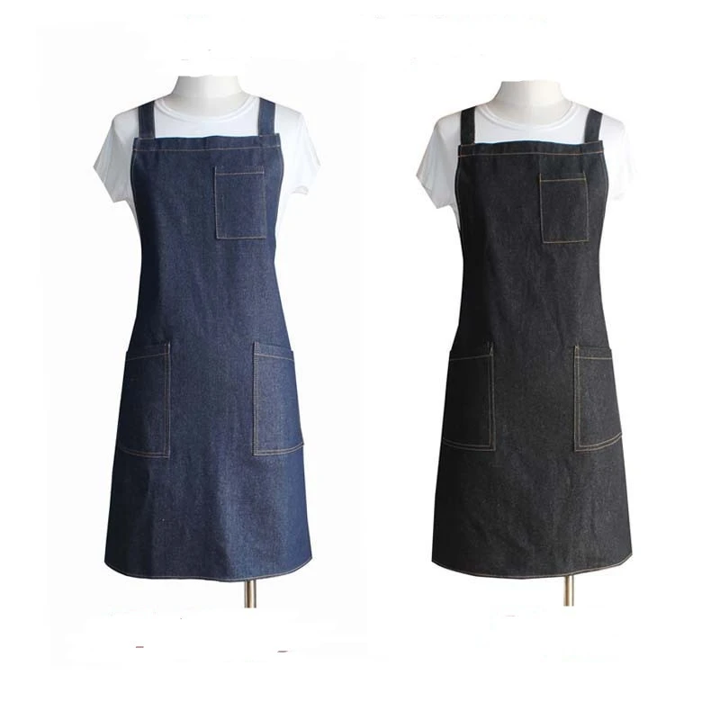 2018 Denim Cleaning Apron with Pockets Uniform Unisex Adult Aprons for