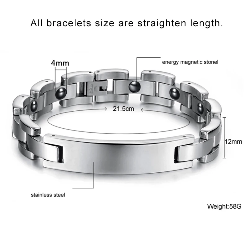 Mozo модная мужская гладкой Нержавеющая сталь магнитный браслет здоровья Для мужчин панк серебряные украшения ручной Браслеты очарование pulseiras mgs3019