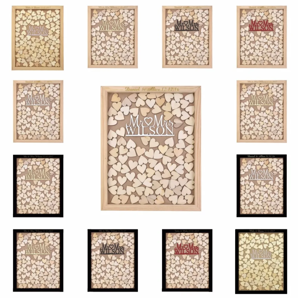 Personnalis Grav Rustique Drop Top En Bois De Mariage Livre d or Cadre Personnalis Mr Mrs