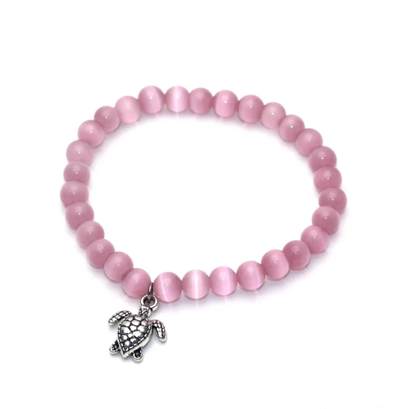 

6mm Cat Eye Beads Colorful Elastic Stretch Bracelet with Turtle Charm For Women Fashion Bracelet Bangle