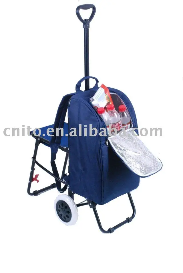 Folding Wheeled Insulated Shopping Trolley Cart Bag with Seat Backpack
