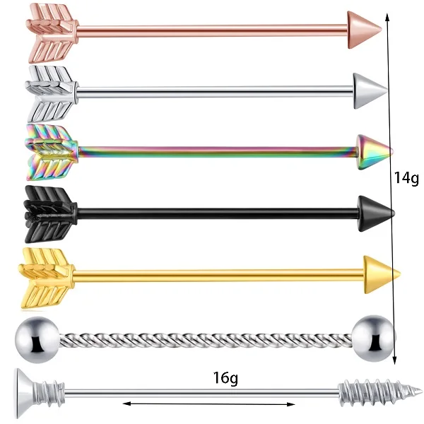 TIANCIFBYJS промышленные серьги-гантели из нержавеющей стали с винтовым ушным хрящом Tragus Helix-Conch пирсинг ювелирные изделия 14 г - Окраска металла: 7pcs one set