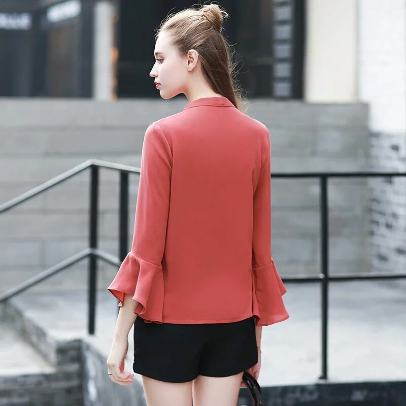 2017 quintina Новая мода шифон Женщины блузка Три Четверти Лук леди blusas femininas старинные