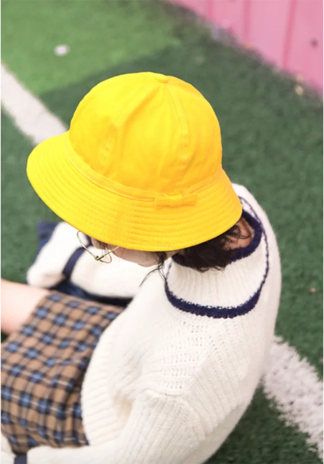 UNIKIWI Женская ярко-желтая шляпа-ведерко кепки с бантиком Женская парусиновая шляпа от солнца для путешествий шляпа с бантом рыбацкие Панамы шляпы можно сложить