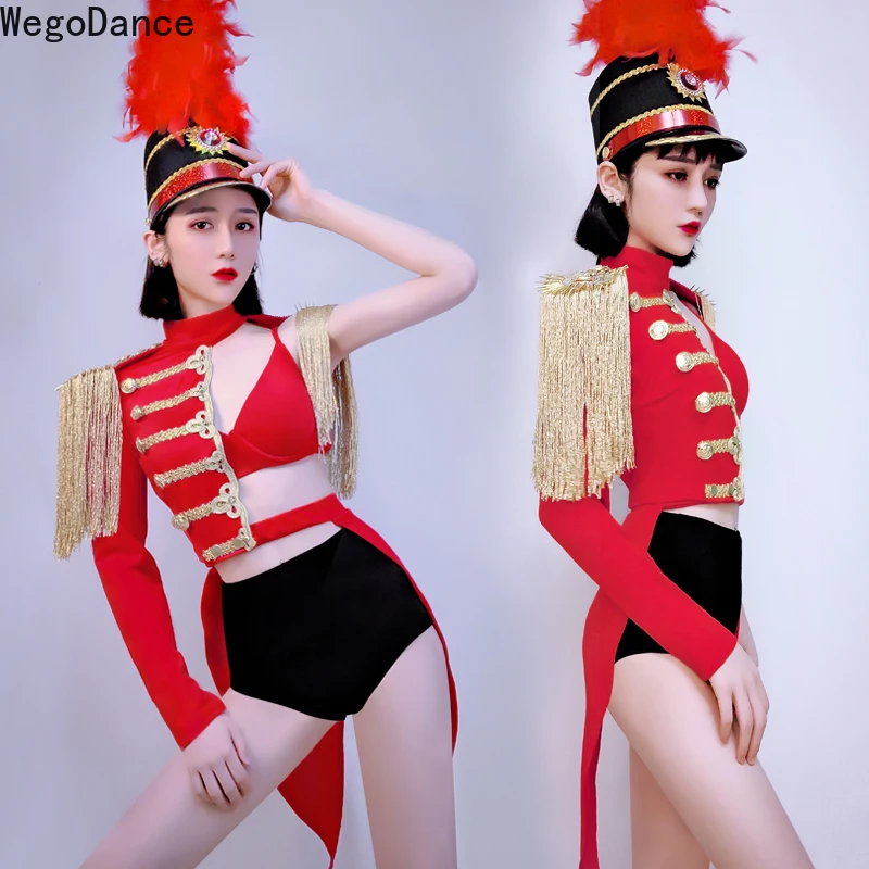 

New Dance Costume Women Cosplay Military Uniform Red Suit Festival Outfit GoGo Dance Bar Party Rave Stage Costume