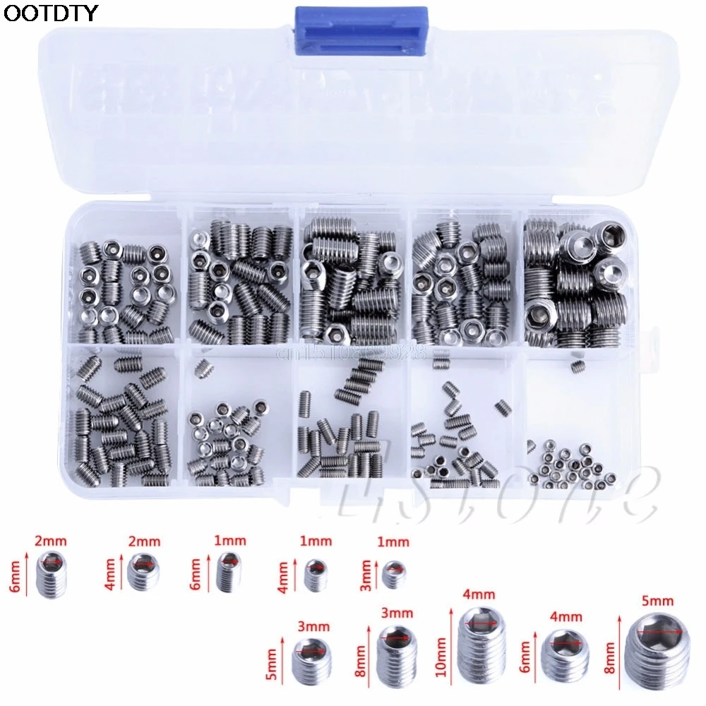 

200Pcs Screw Stainless Steel Hex Head Socket Allen Grub Screw Cup Point Assortment Kit