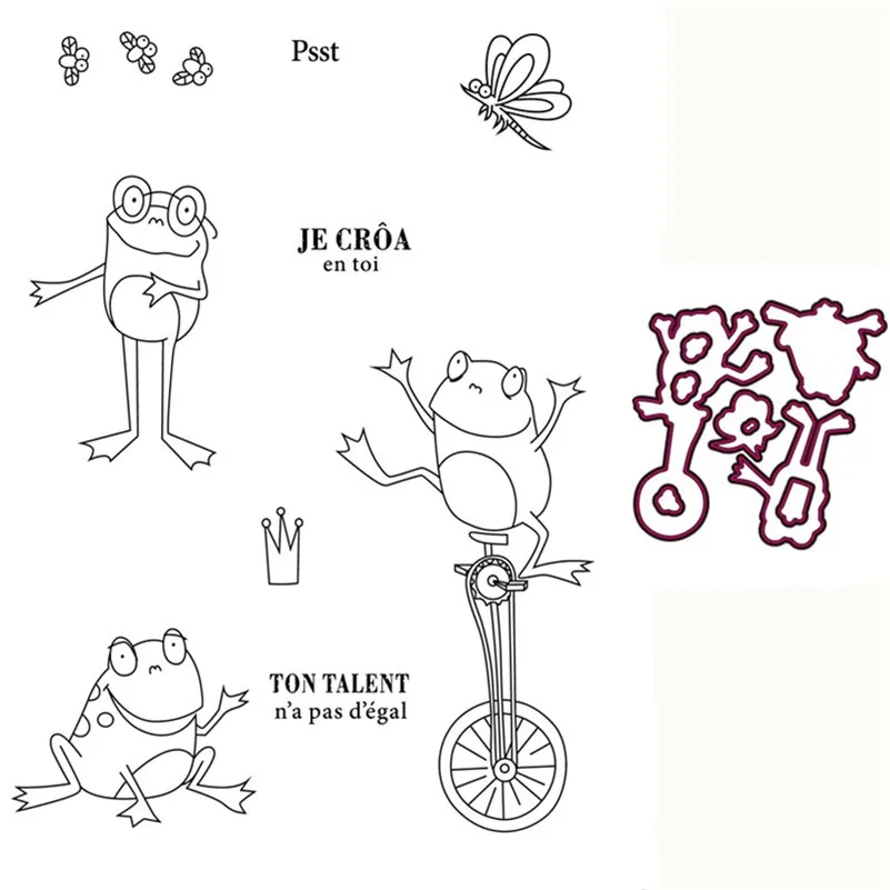 

French word Transparent Clear Silicone Stamps and metal cutting dies