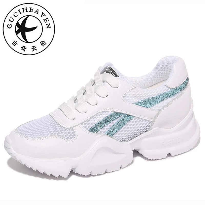 

Guciheaven Summer Women Flat Platform Casual Shoes Air mesh Sneaker Sequins Thickly Sole 4cm Walking Ladies Striped Biling Gold