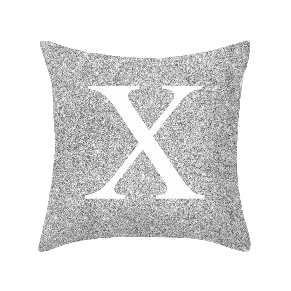 Наволочка с буквенным дизайном, A-Z, буквы, серебристый металлик, мягкая удобная наволочка, Наволочка на диван-кровать для дома, Декор - Цвет: X