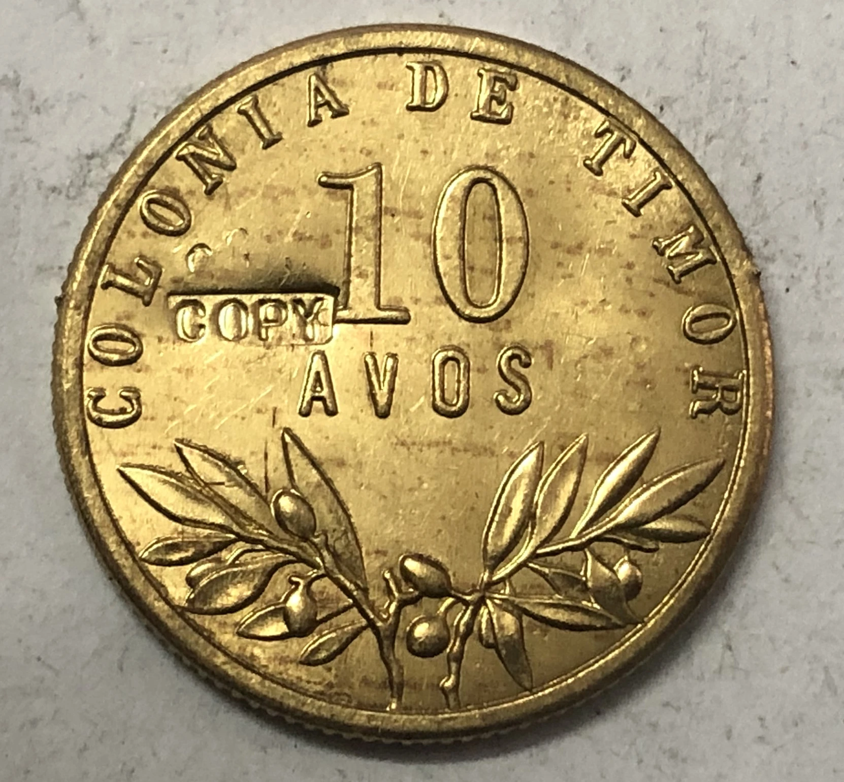 

1945 Portuguese Timor ( Timor-Leste) 10 Avos Bronze Coin Copy 21mm