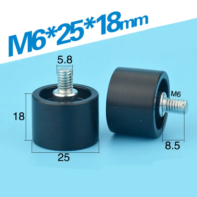 

[F6*25*18-C1L9M6]10pcs high quality hot sale flat type plastic 626zz ball bearing wheel M6 screw shaft POM black screw pulley