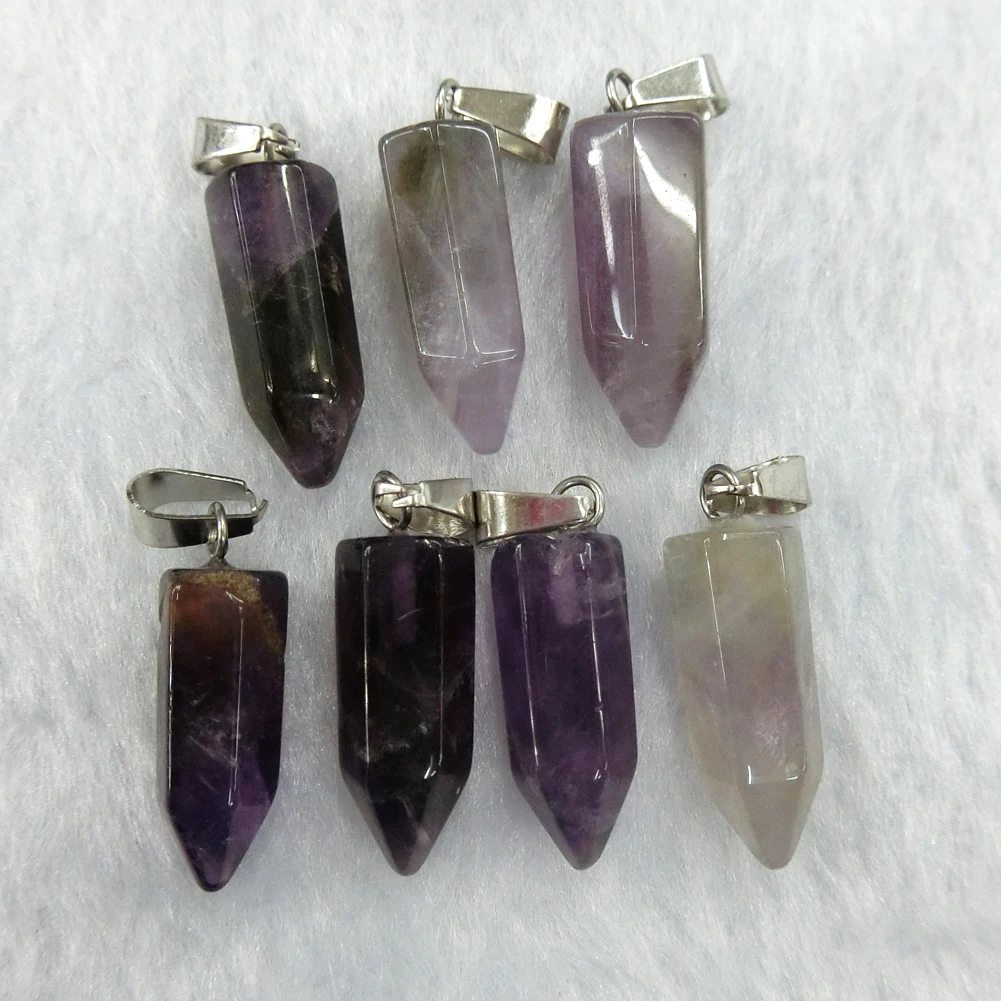 

Wholesale 50pcs Pyramid Pendulum Natural Amethysts Stone Charms Hexagonal Healing Reiki Point Pendants for Jewelry Making Free