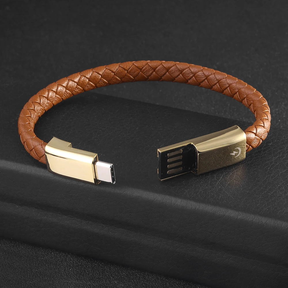 Men Charging Leather Bracelet usb Cablein Wrap Bracelets from Jewelry