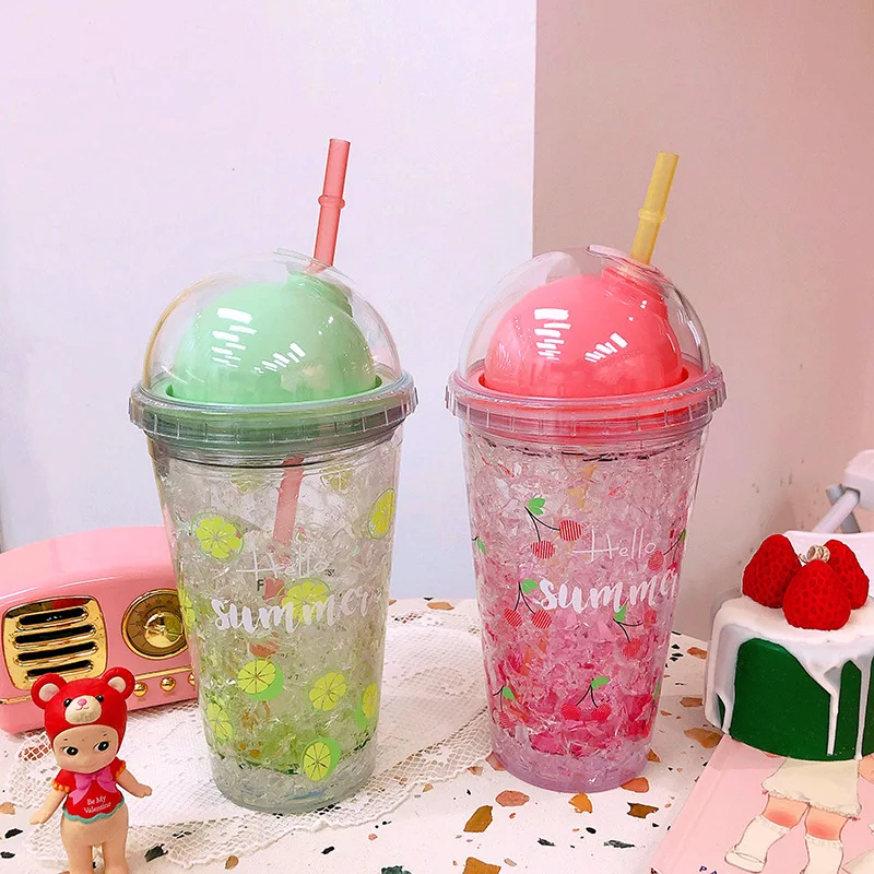 

My Bottle Summer Fruit Plastic Water Bottle Ice Straw Fashion Summer Cute Cartoon Bottle Of Water