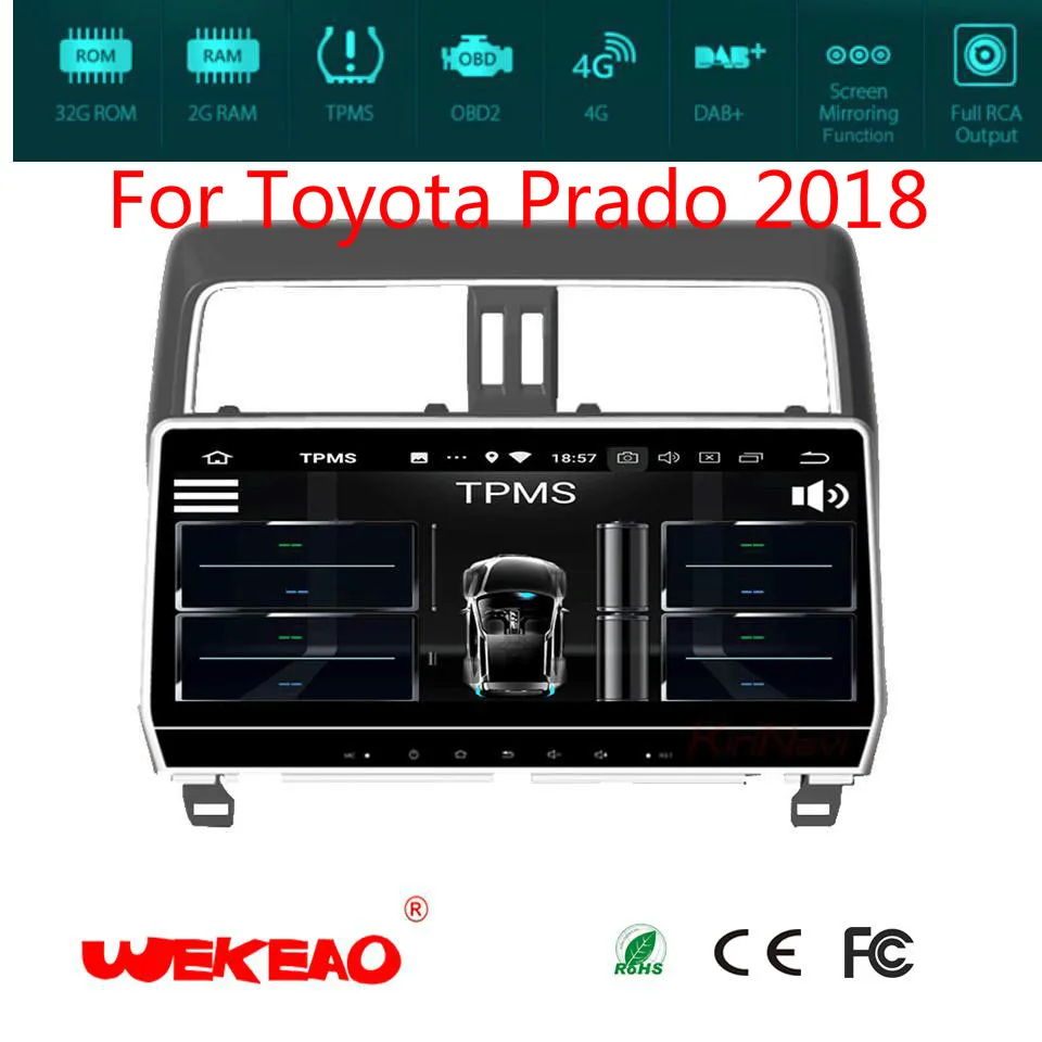 Wekeao 12 3 &quotстерео gps навигации Аудио плеер для Toyota Prado с мультимедиа Системы RDS BT 4 г