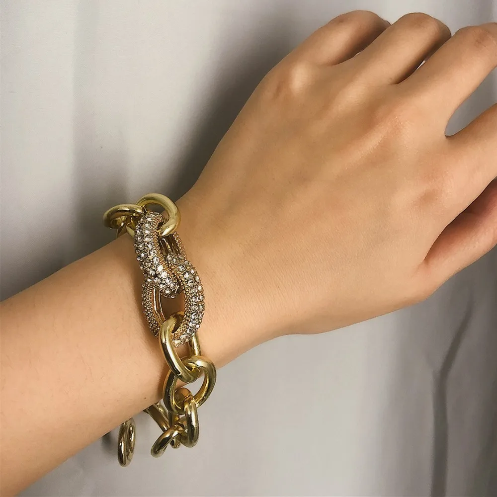 

IngeSight.Z Luxury Crystal Circle Bracelets Bangles Wrist Chain Charm Chunky Aluminium Chain Lasso Bracelet for Women Jewelry