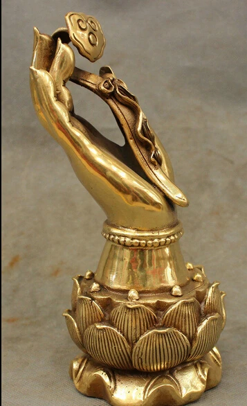 

wan67002+++8" Chinese Brass Buddhism Lotus Kwan-yin Buddha Fo Hand Hold RuYi Statue