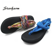 2017 Women Yoga Sole Sling Thong Beach Flip Flops Flats Sandalias Cross Mujer Shoes Elastic Strap