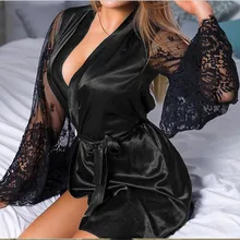 Сексуальная женская летняя одежда элегантное кружевное открытое с длинным рукавом перспективное кружевное белье с цветочным рисунком пижамы Халаты Новинка Горячая Распродажа