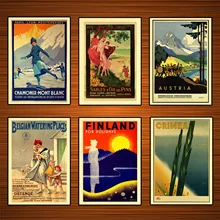 Pósteres de viaje del mundo Retro Chamonix esquí adhesivo mural clásico lienzo pinturas decorativo Vintage Poster hogar Bar decoración regalo