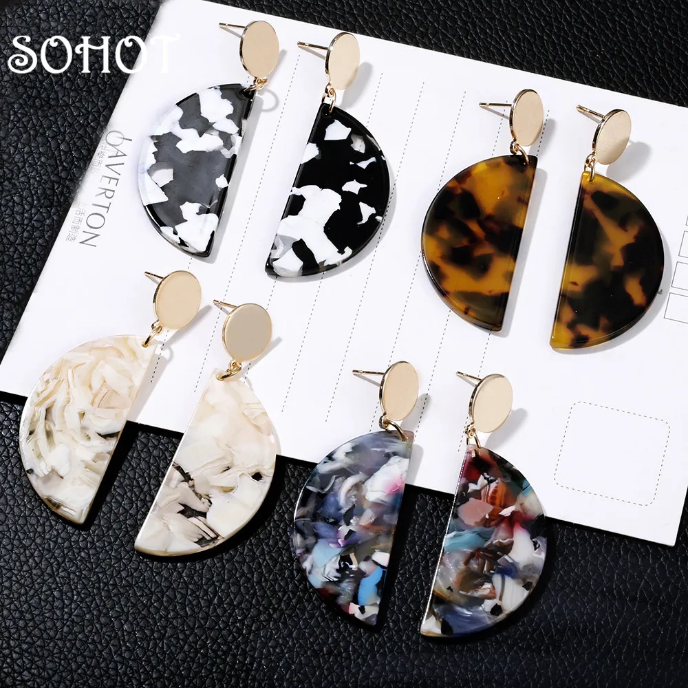 

SOHOT Trendy Simple OL Style Moon Shape Women Drop Earrings Tortoise Shell Acetic Acid Jewelry Gypsy Femme Party Bijoux