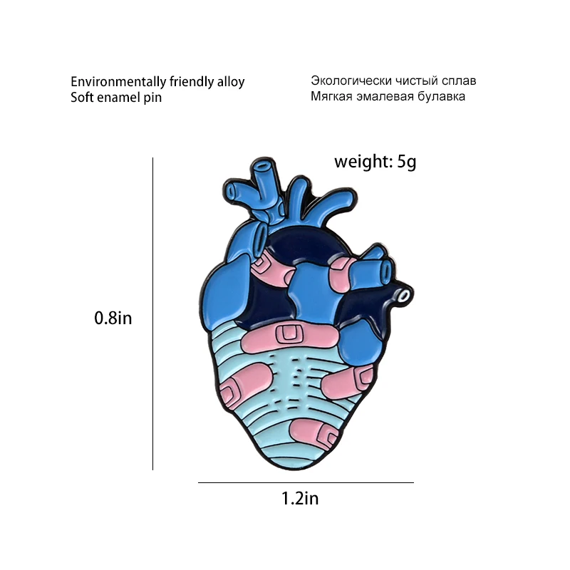 Креативные значки в форме сердца с эмалью в виде черного отвального сердца, значки на булавке для бандажа, значки на лацкане в виде кошки, броши для женщин и мужчин, ювелирные изделия с анатомией