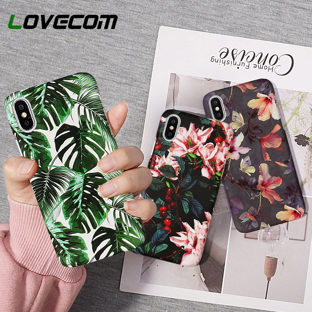

LOVECOM Leaves Flowers Fish Scale Marble Cases For iPhone XS Max XR XS X 6 6S 7 8 Plus PC Hard Phone Back Cover Case Best Gift