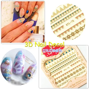 

FOREVERJASMINE 24pcs Golden Colorful Striping Nail Art Sticker Silvery Triangle Decals Lace Stripe Chain Nail Decoration N78