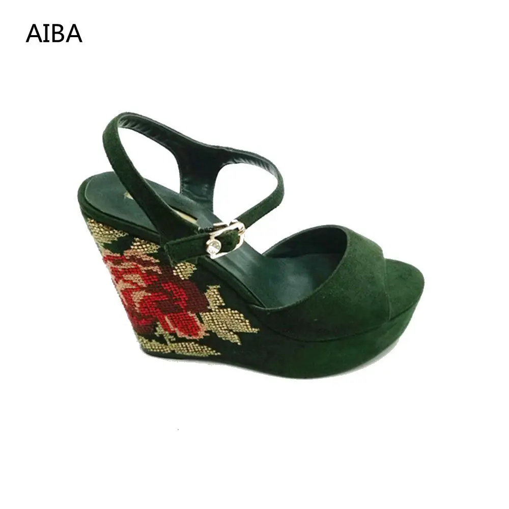

AIBA women sandals wedges shoes for woman high heels sandals summer embroidery decoration flip flop femme platform sandalias