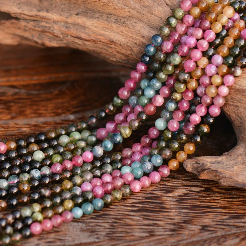 Wholesale Natural Tourmaline Stones Beads Round spacer Stone For Jewelry Making DIY Bracelet Chain Necklace Crystal | Украшения и