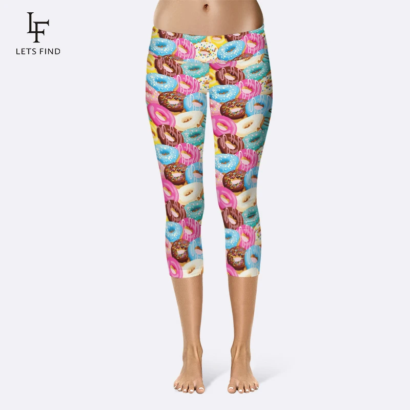 Women Summer Style Colorful Donuts Digital Printing High Waist Capri Pants Plus Size Mid-Calf 3/4 Stretch Leggings Women Summer Style Colorful Donuts Digital Printing High Waist Capri Pants Plus Size Mid-Calf 3/4 Stretch Leggings
