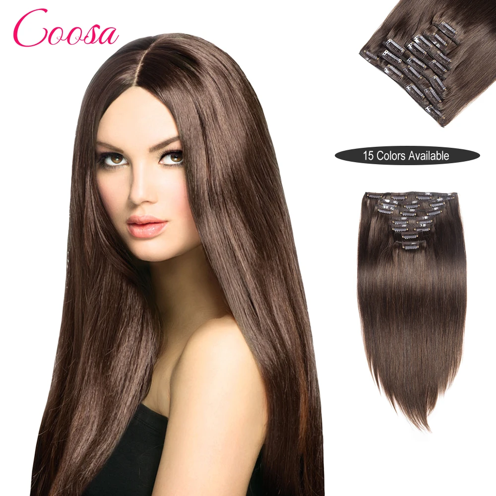 Natural Clip Ins Remy Hair Extensions 16 to 26 Inches Brown Straight 10 Pcs Set 100% Real Human Hair Extensions Clip Ins On Sale