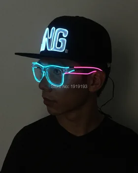 

Unisex 3V Led Bulbs Neon Night Lamp Punk Rock Sunglasses Bright Birthday Decor EL Cold Light Illuminate Glasses for Wine Party