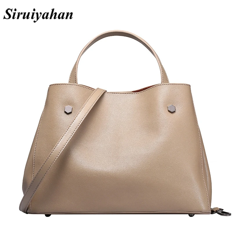 Women Genuine Leather Handbags Vintage High Quality Shoulder Bags Ladies Hand Bags Bolsos Mujer Sac a Main Bucket Shopping Bag fashion women leather plaid messenger bag sac a main shoulder bags women crossbody bag ladies high quality handbags bolsos mujer