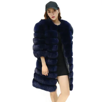 

90CM Natural Real Fox Fur coat New Winter Long Thick Women Genuine Fur Vest Jacket Pockets Real Fur Removable sleeve Coats