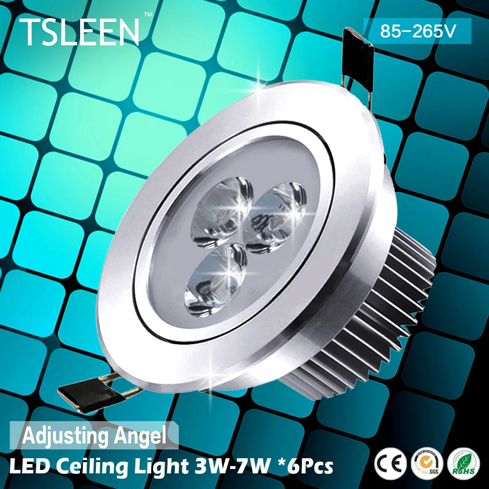 

TSLEEN 6x 3/5/7W AC 85-265V COB LED Recessed Ceiling Lamp Down Light Round Spotlight Bulb Soft Lighting For Home Corridors Hotel