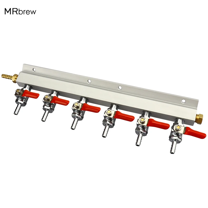

Gas Manifold 6 Way Distribution CO2 Splitter W/ Check Valves 1/4 barb Home Brewing Draft Beer Dispense Keg