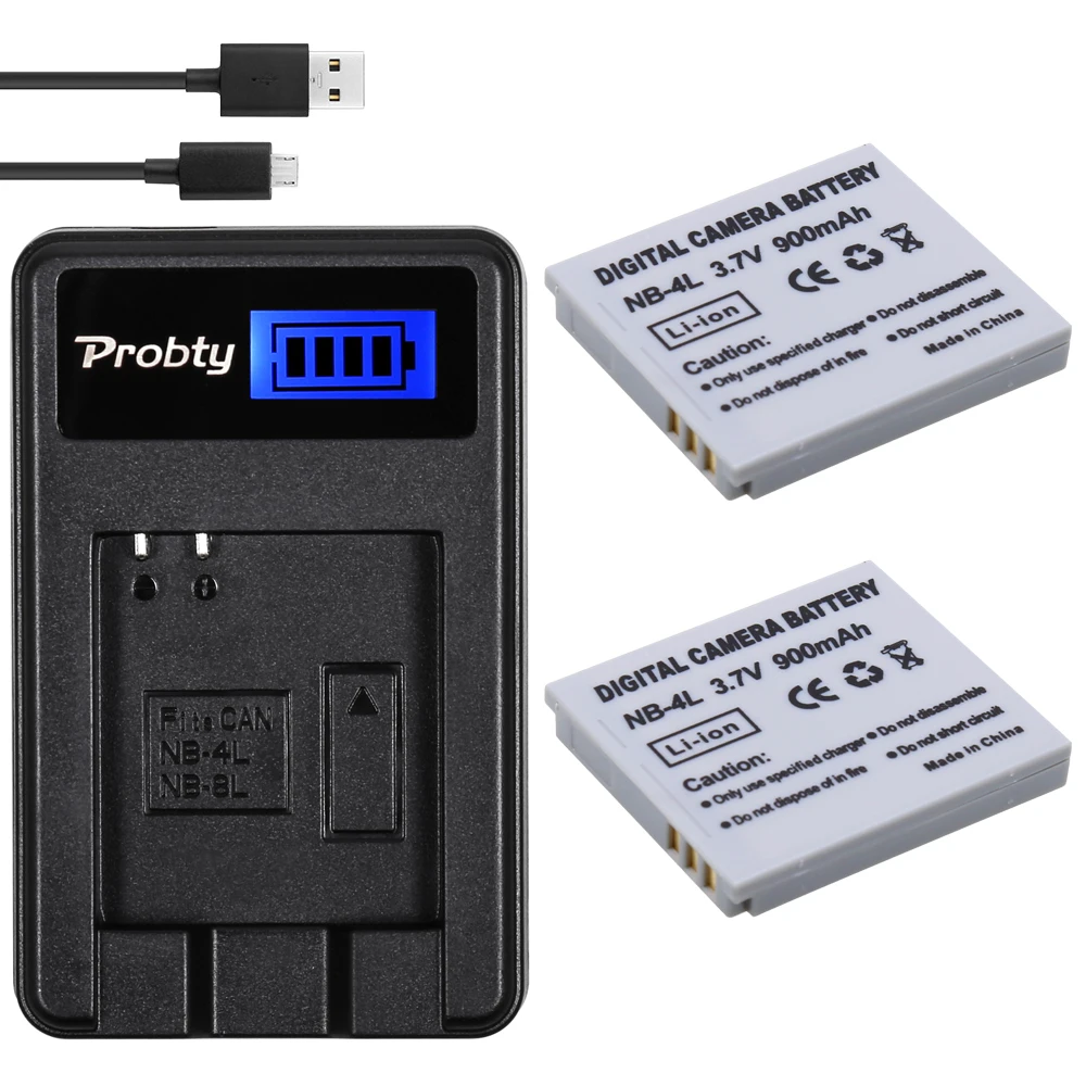 Probty 2Pcs Nb-4L Nb 4L Nb4L Batteria + Lcd Usb Caricabatteria Per Canon Ixus 50 55 60 65 80 75 100 I20 110 115 120 130 È 117 220 225