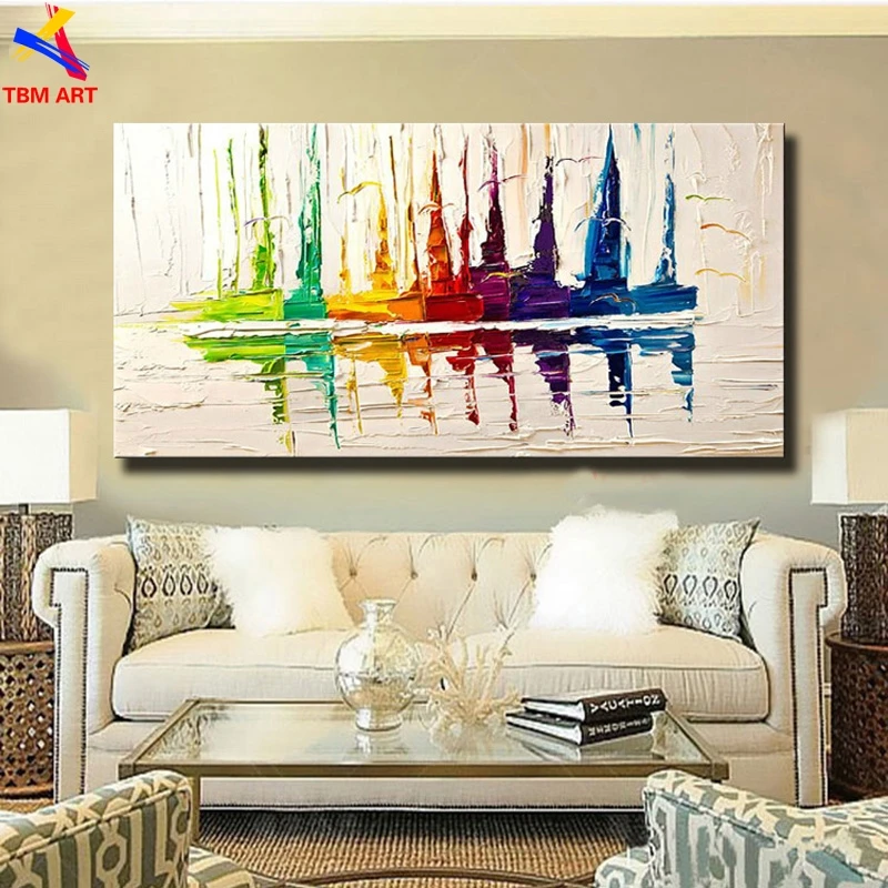 

Sailing Boats Picture Hand painted Modern Abstract Oil Painting on Canvas for Living Room Home Decoration Art Gift Unframed SL08