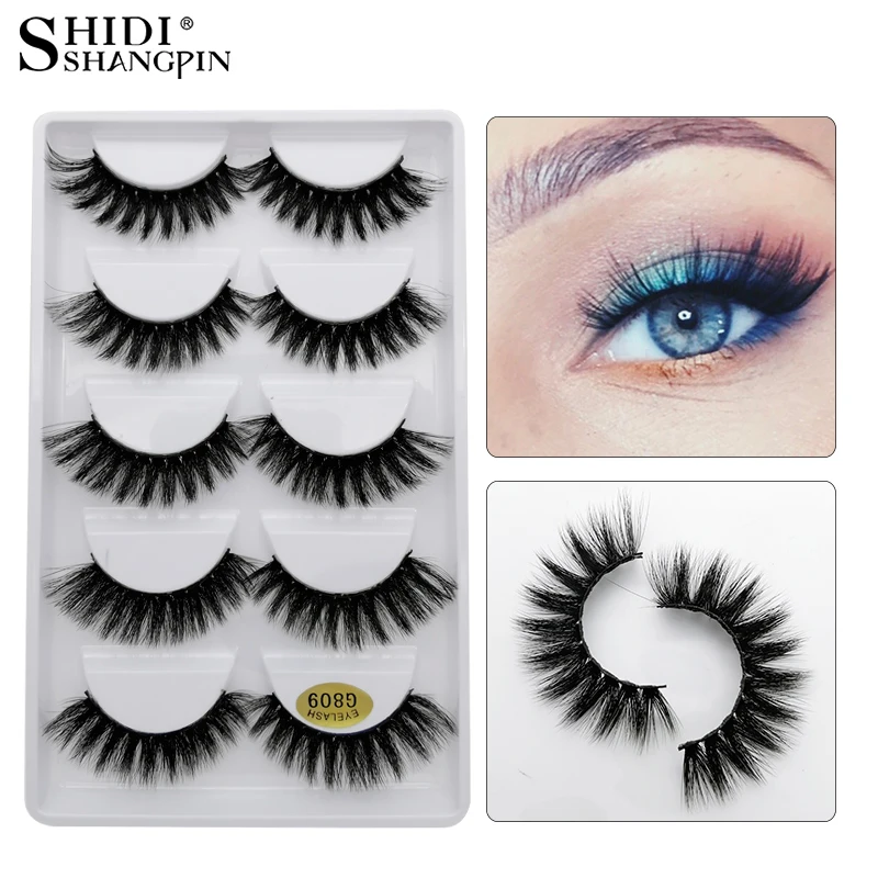 SHIDISHANGPIN 5 Pairs Natural Mink Eyelashes Long Extension Lashes 3d Mink Make Up Faux Mink Eyelashes Faux Cils For Maquiagem