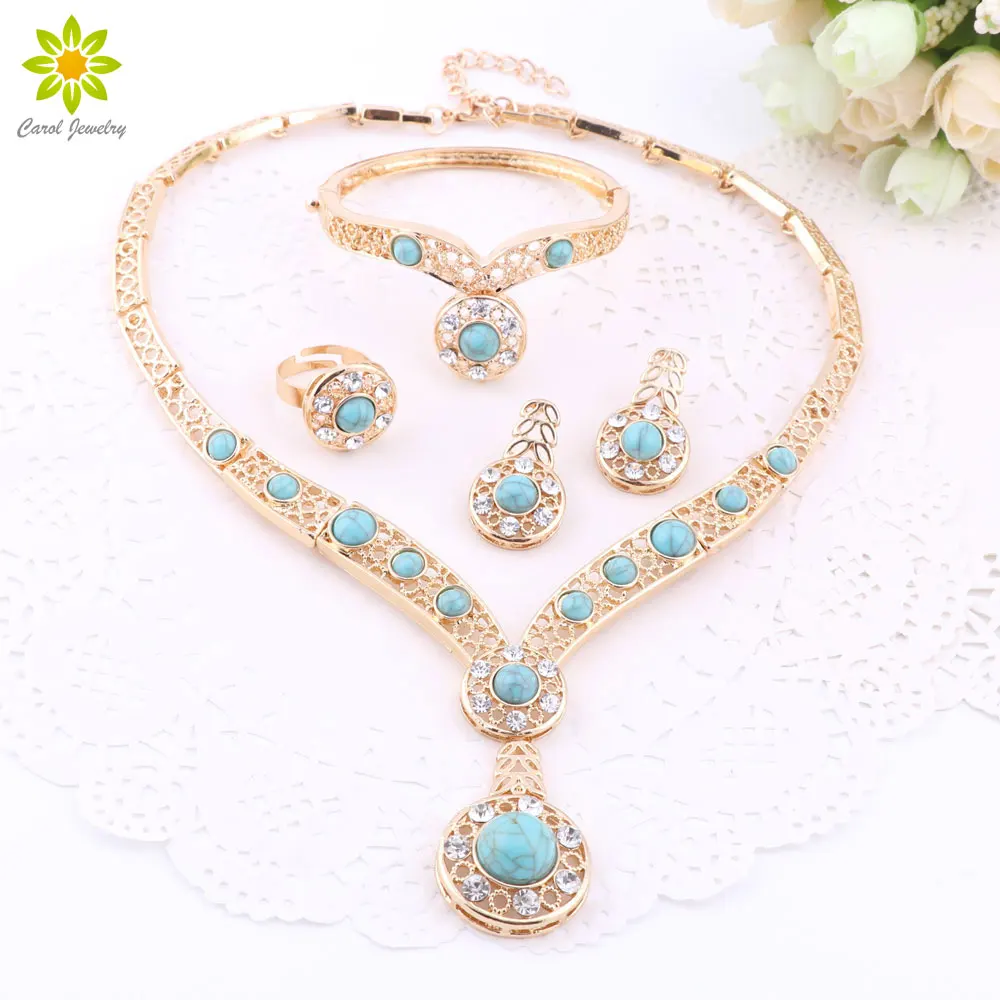 Wedding Flower African Beads Gold Plated Necklace Earrings Bracelet Ring Sets Wedding Flower African Beads Gold Plated Necklace Earrings Bracelet Ring Sets
