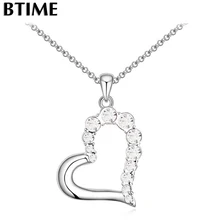 Btime New Arrival Trendy 5Color Rhinestone Necklace Heart Pendant Necklaces & Pendant Women Fashion Jewelry girl