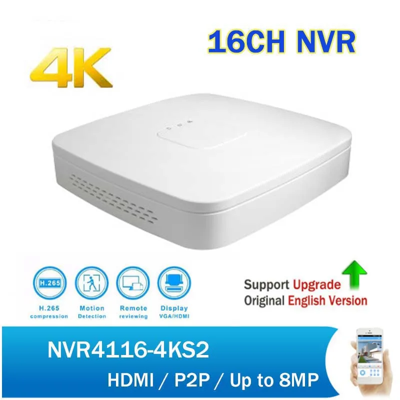 

Original English NVR NVR4116-4KS2 Up to 8MP Resolution 16Channel Smart 1U 4K&H265 Lite Network Video Recorder Without Logo
