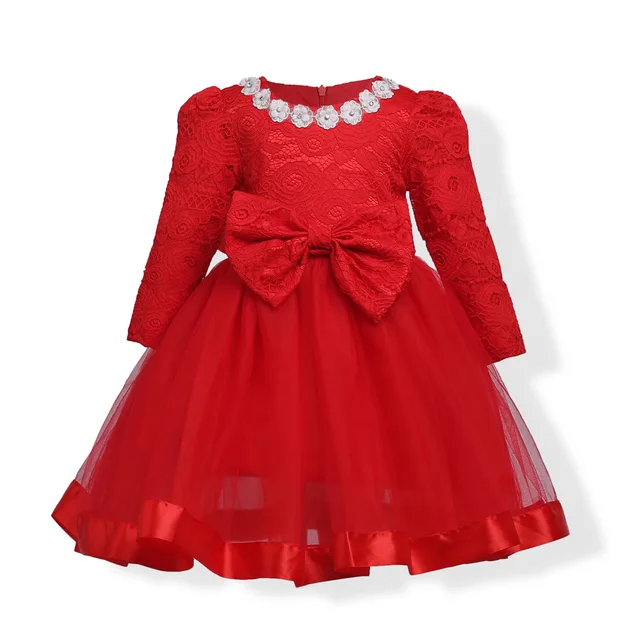 127 18 De Réductionnouvelle Année Rouge Filles Robes Pour Manches Longues Dentelle Robes Pour Filles Vêtements Parti Princesse Robe Enfants