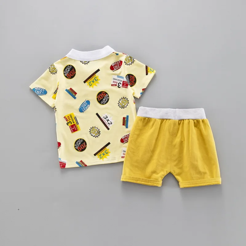 Roupas de Verão T-merda + Calças Criança Menino Meninos Algodão Turn-down Camiseta Crianças Conjunto Curtas 1 2 3 4 Anos 12 Conjuntos de roupas