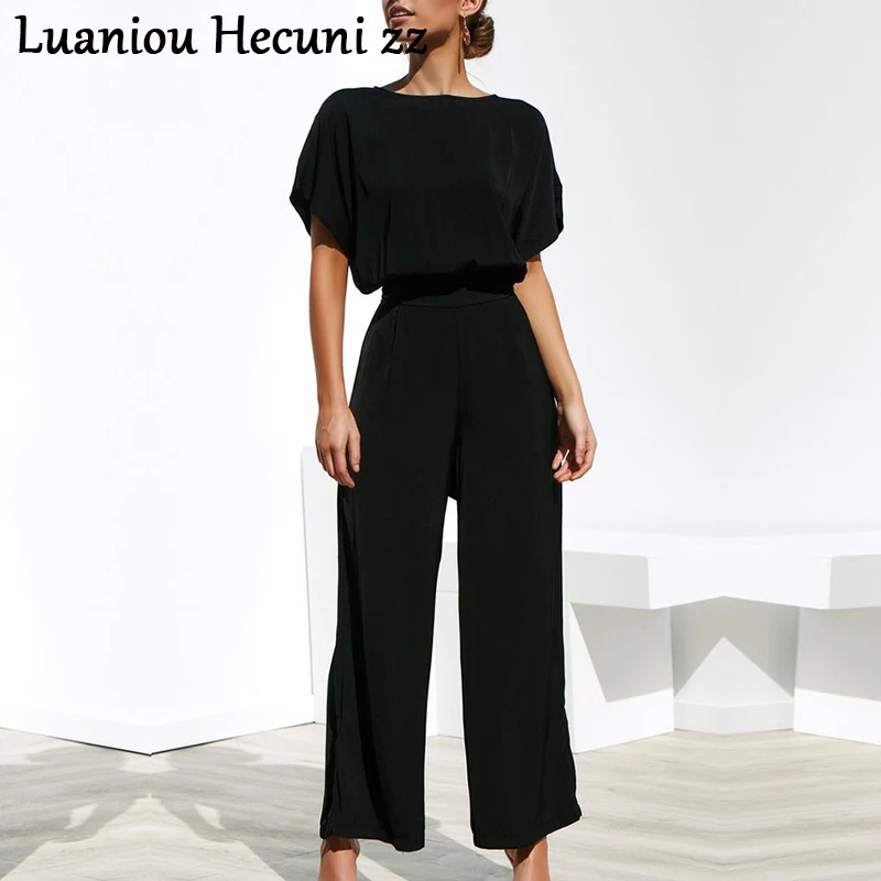 

Chu Ni Vintage two pieces plus size women jumpsuit Summer short sleeve loose casual overalls Sexy office ladies black jumpsuits