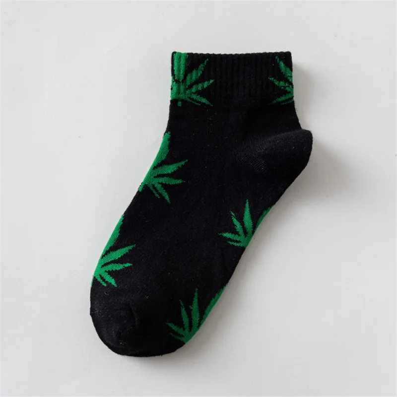 Moda Socmark Summer Women Men's Funny Ankle Socks Hemp Meias Long Happy Maple Leaf sokken Cotton Weed Grass White Black Socken - Цвет: 52167